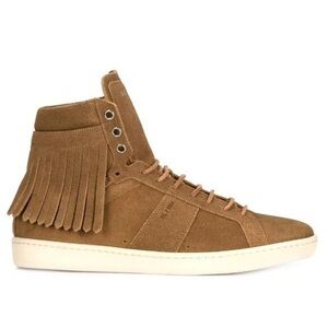 Saint Laurent Men’s ‘Court Classic' Tan Fringe Suede High Top Sneakers